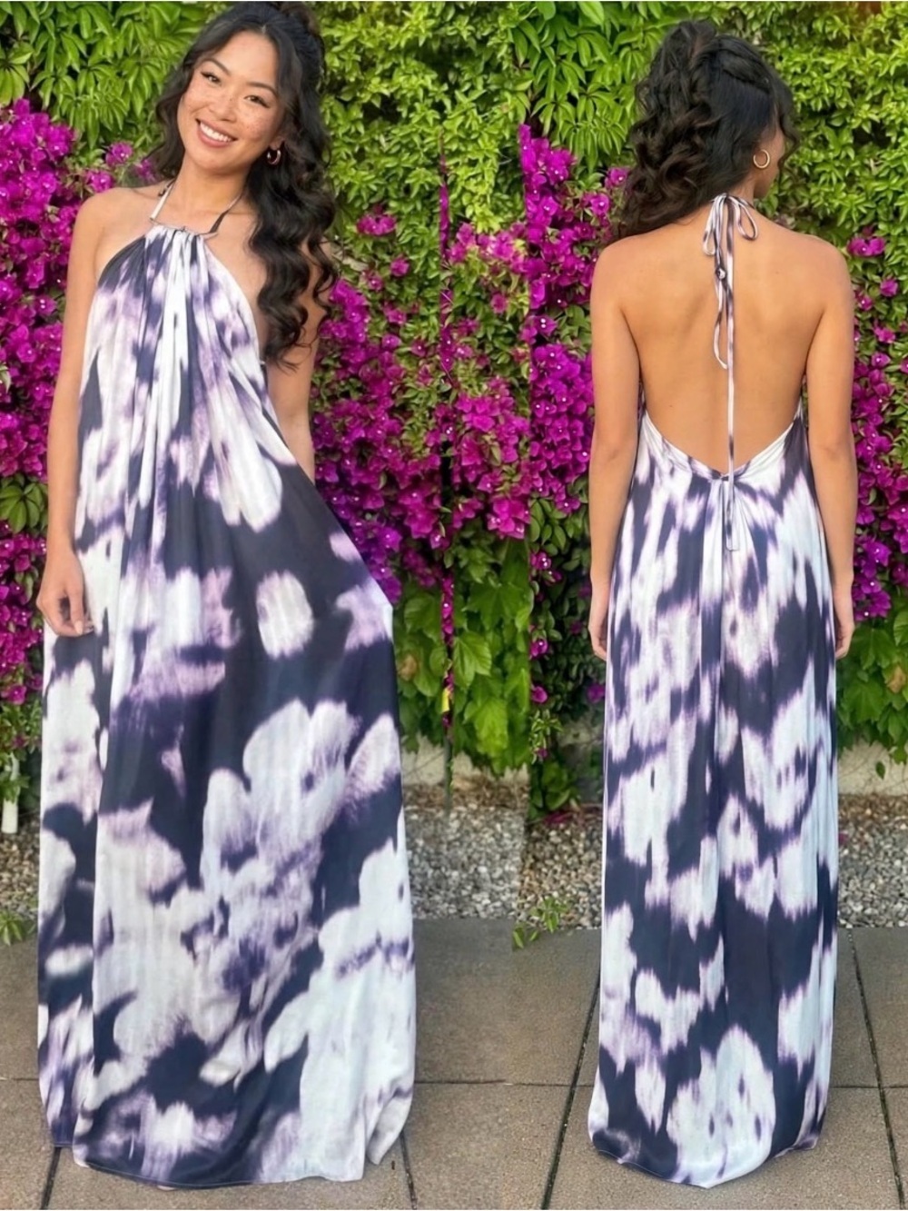 Kaufman Franco Purple Print Halter Maxi with Pockets Sz XS